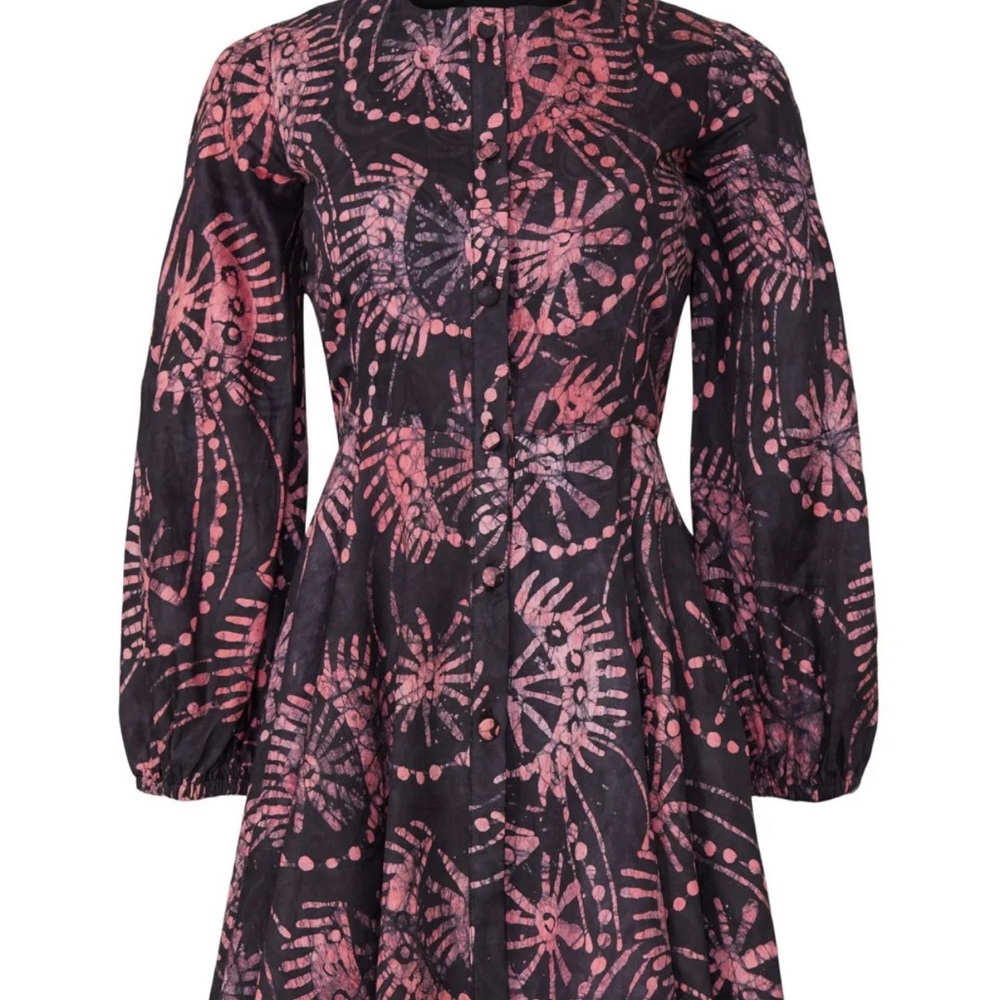 Kahindo Mara tie dye Pink and Black Bishop Sleeve Cocktail Dress